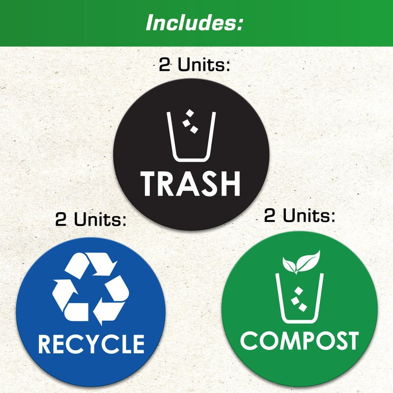 Pixelverse Design Trash Recycle Compost Stickers - 4x4 Round Decals, 6 Pack Set - Easy to Apply, UV-Resistant for Effective Indoor & Outdoor Waste Management in Kitchens, Offices, and Public Spaces - Image 2